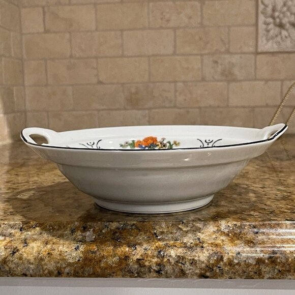 Celebrate Serving Bowl German Multicolor Flowers Side Handles Stamped 8.25" - Picture 6 of 10
